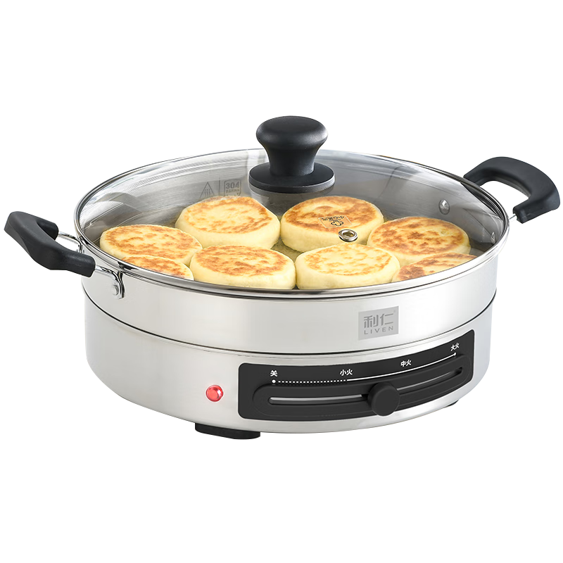 Liven Electric Griddle, Household Electric Frying Pan, 304 Stainless Steel, No Coating, Electric Pancake Maker, 34cm Enlarged, 55mm Deepened, Sandwich Breakfast Machine, DJG-J3455