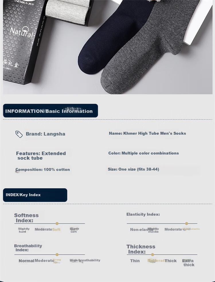 Langsha Men's Long Socks, Pure Cotton Antibacterial Spring And Autumn Breathable Full Cotton Calf-Length Black And White High Tube Winter Business Socks for Me 12