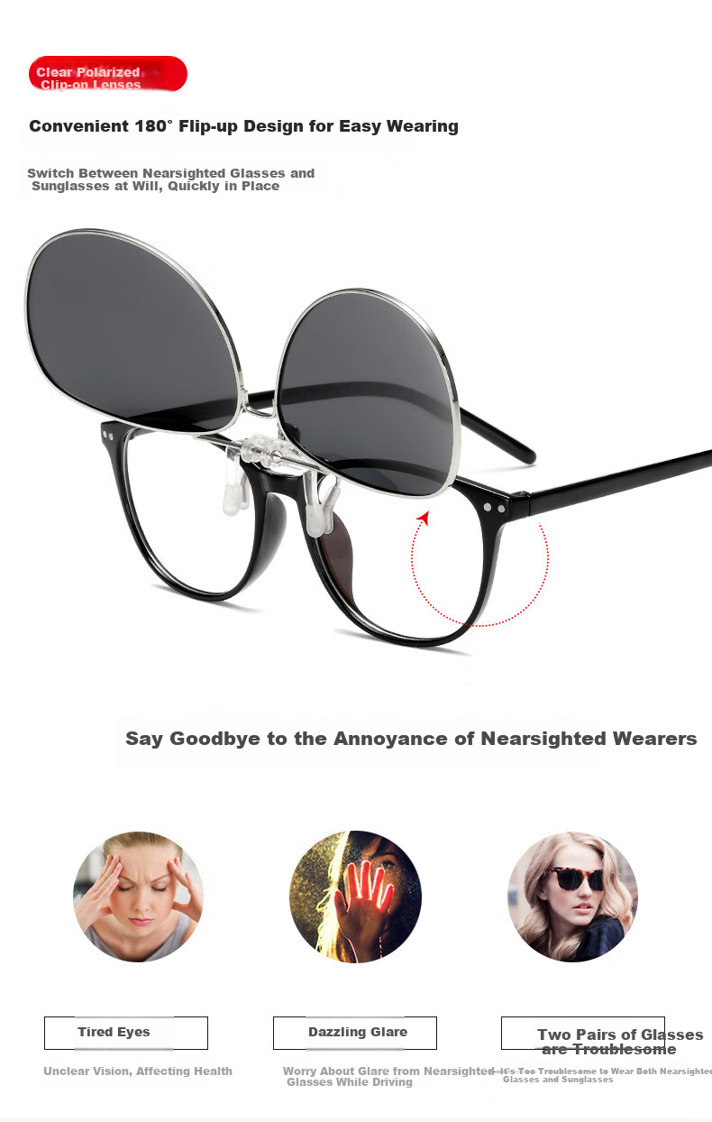 LOVECRAFT Myopia-Specific Sunglasses Clip-On for Men And Women, Driving-Specific Polarized Clip-On - Black Frame with Gray Lenses, UV Protectio 17