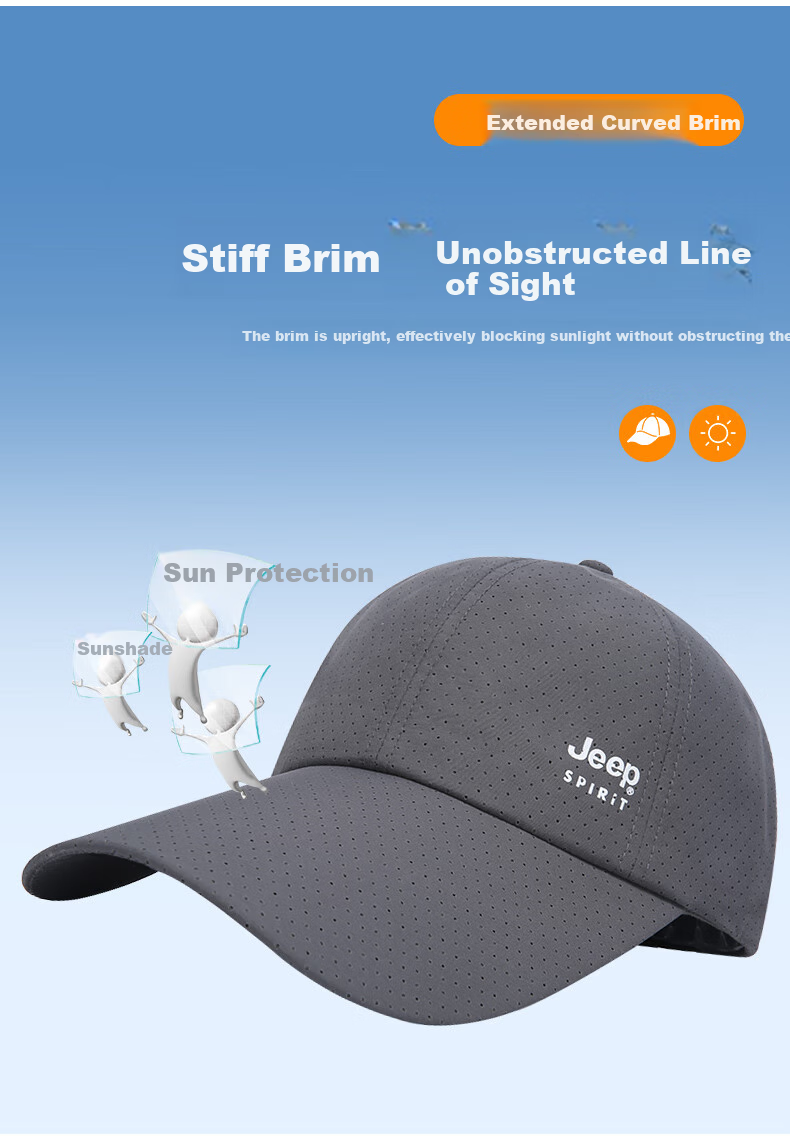 JEEP Baseball Cap for Men, Summer Mesh Quick-Dry Sun Protection Hat, Unisex Visor Cap for Sports And Outdoor Activities 6