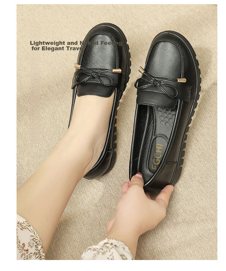 EGCHI Women's Shoes, Commuter Style, Top-Grain Leather Slip-On Loafers, White-Collar Work And Casual Shoes for Mothers, H77012, Black, Size 40 13