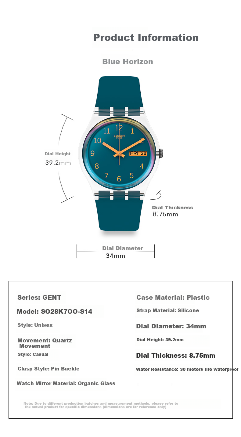 Swatch Swiss Watch, Calendar Watch for Middle And High School Exams, Original Series Men's Quartz Watch, Graduation Gift, Blue Horizo 4