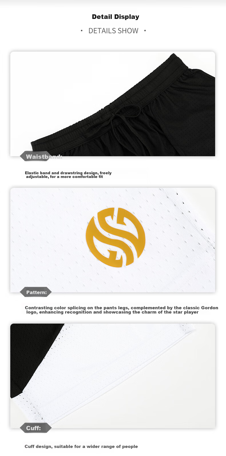 361° Men's Pants, Spring And Summer Loose-Fit Color Block Knitted Shorts, Casual Outdoor Basketball Sports Pants, 652521706-3 32