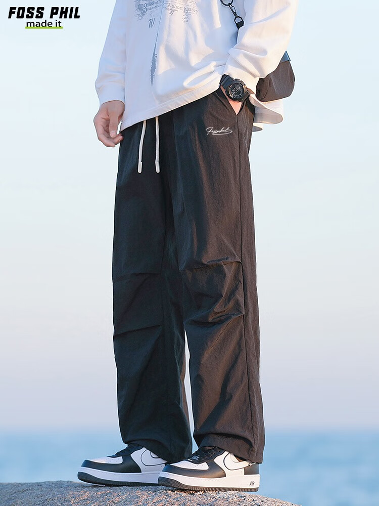 Foss Phil American-Style High Street Cargo Pants for Men, Spring And Autumn Ice-Cool Sports Straight-Leg Tapered Casual Pants, FPK57 Black M 5