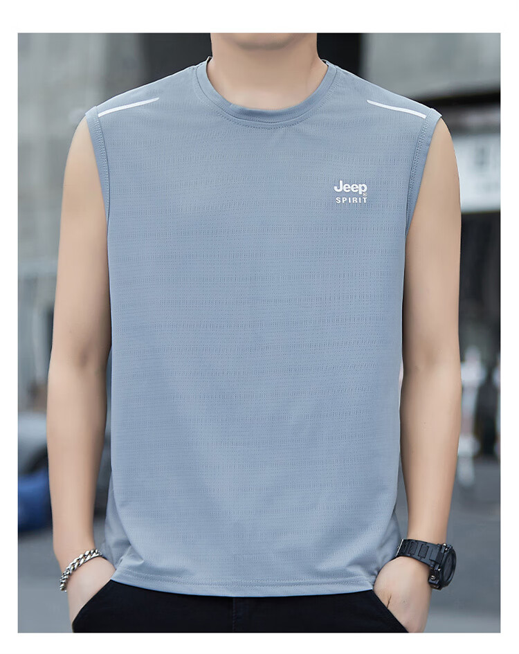 JEEP SPIRIT Men's Ice Silk Summer Sports Quick-Dry Sleeveless Loose Casual Base Tank Top Vest T-Shirt 13