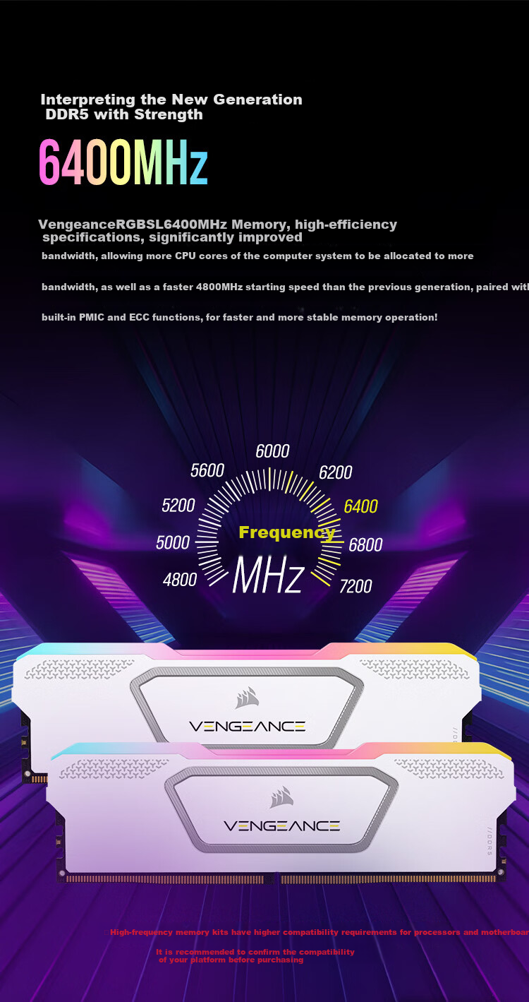 USCORSAIR 64GB (32G X 2) Kit, DDR5 6400 Desktop Memory Module, Vengeance RGB SL Light Bar, White, C32 4