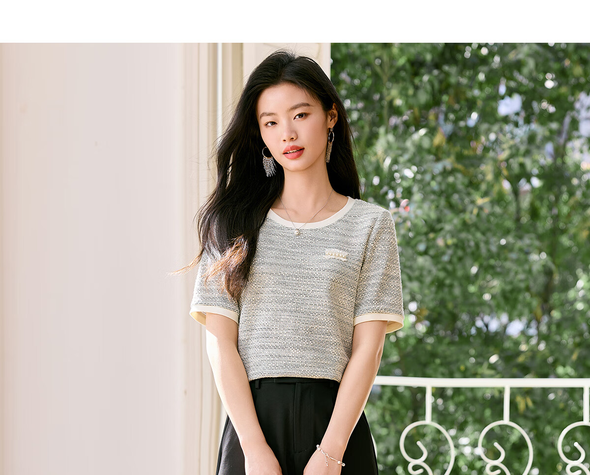 Taxiang Long-Sleeve T-Shirt for Women, Round Neck, Chanel-Style, Regular Shoulder Top, Versatile Design Long-Sleeve Base Shirt, Women's T53T031 13