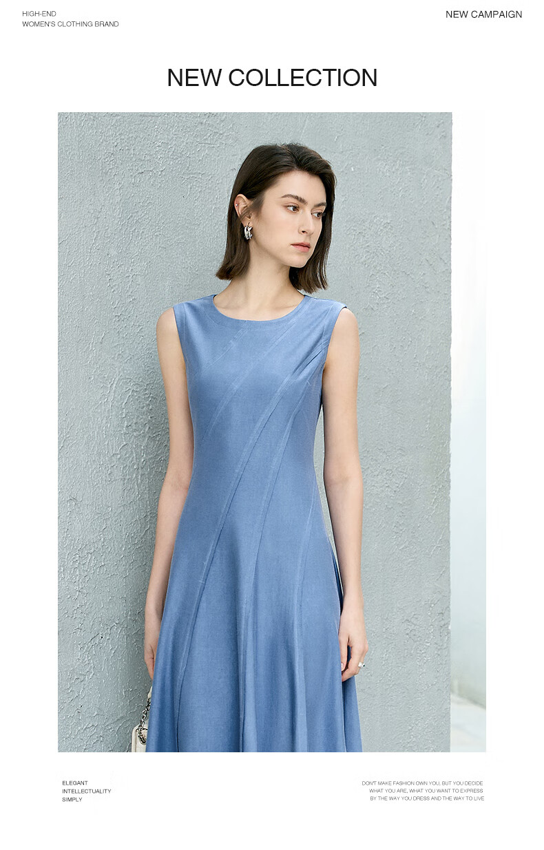 YANYEE Solid Color Vest Dress 2025 Summer Premium Blue Waist-Cinched Over-the-Knee Work Dress Blue M 11