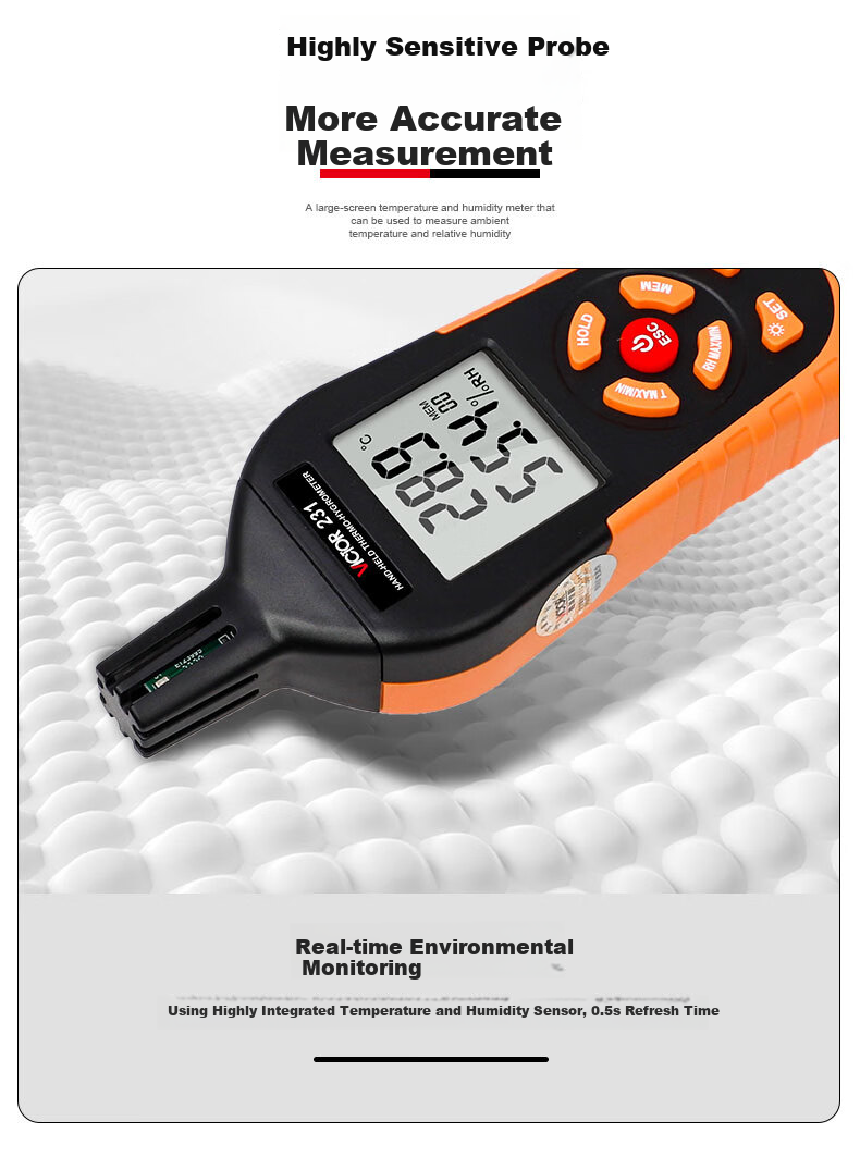 VICTOR Handheld Industrial Thermometer And Hygrometer, High-Precision Home Temperature Meter, Indoor Digital Humidity Detector, VC231 1