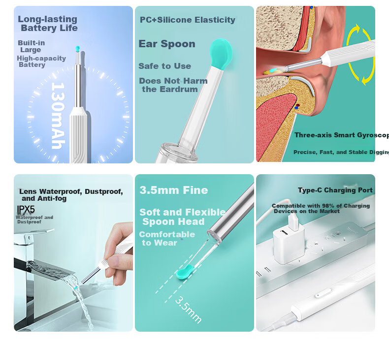 CIIYIIMEN Intelligent Visual Ear Pick High-Definition Ear Cleaning Tool for Adults And Children, Luminous Ear Spoon, White 3