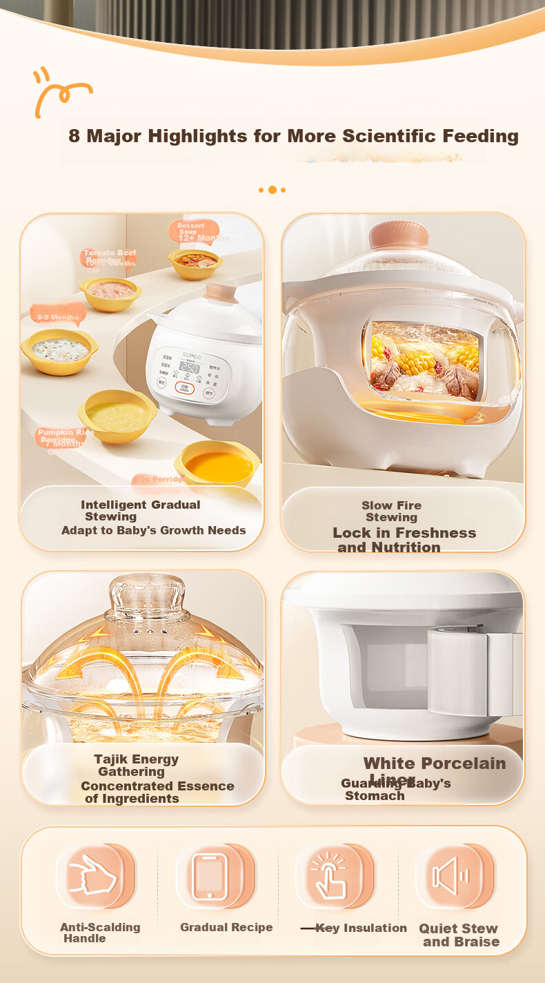 SUPOR Baby Food Cooker, Infant Electric Stew Pot for Different Age Groups, Food Processor, Rice And Oil Cooking Pot BB07 4