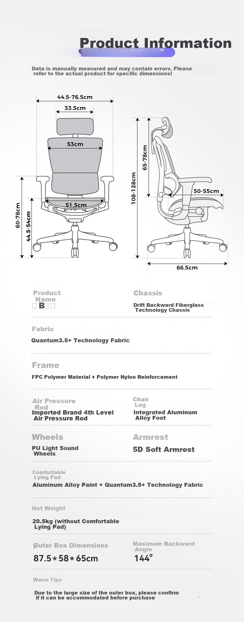 Ergonor Baoying Ergonomic Chair, Computer Chair, Comfortable Office Chair, Gaming Chair, Silver White + Reclining Seat 21
