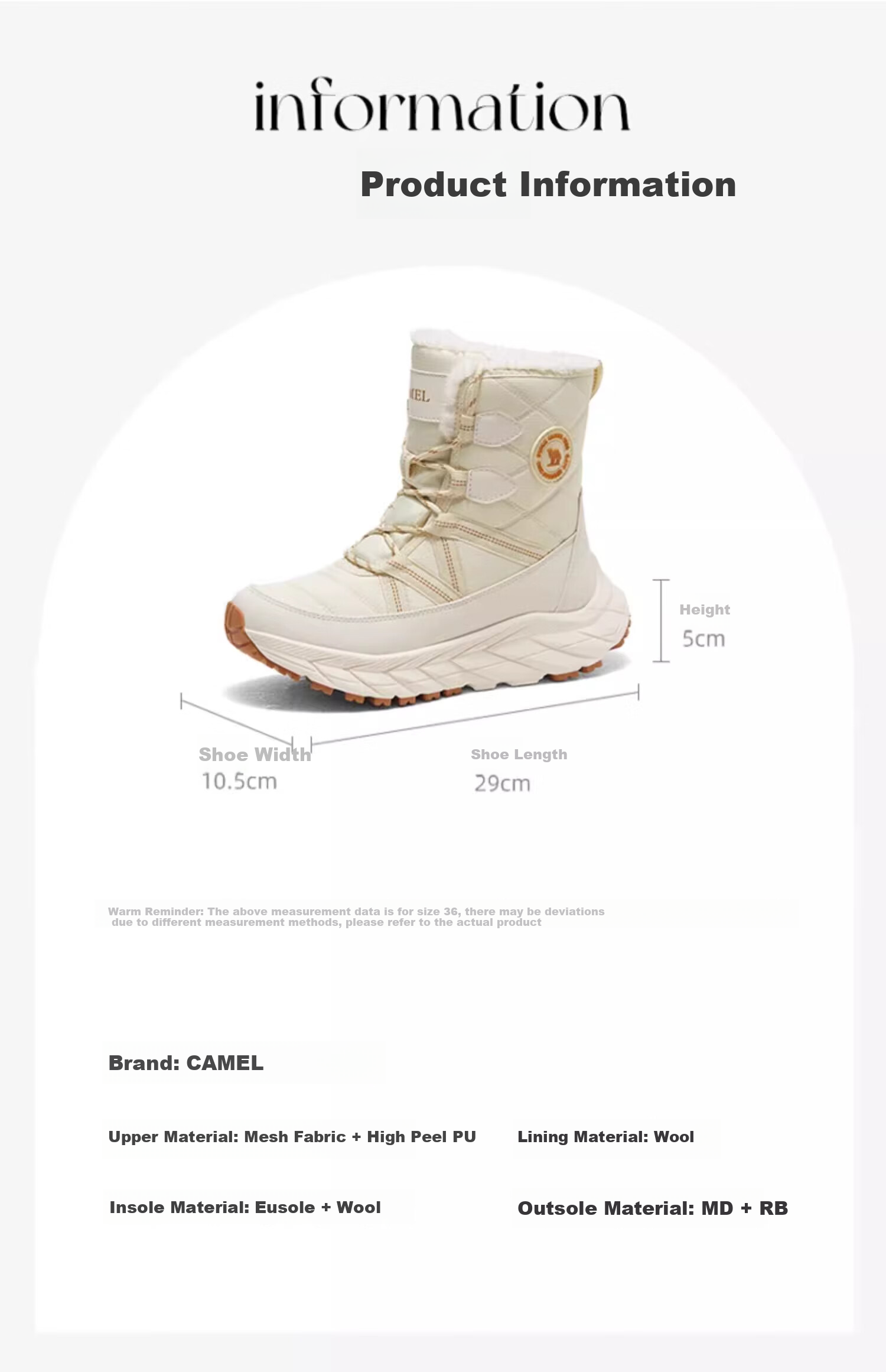 CAMEL Winter Outdoor Snow Boots for Men And Women, Thick-Soled High-Top Hiking Boots with Insulation And Warm Fleece Lining 6