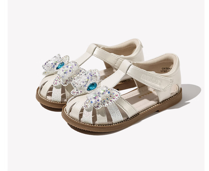 Belle Children's Shoes, Girls' Closed-Toe Sandals, Summer Kids' Crystal Princess Shoes, Baby Soft-Soled Walking Shoes, Pink, Size 30 10