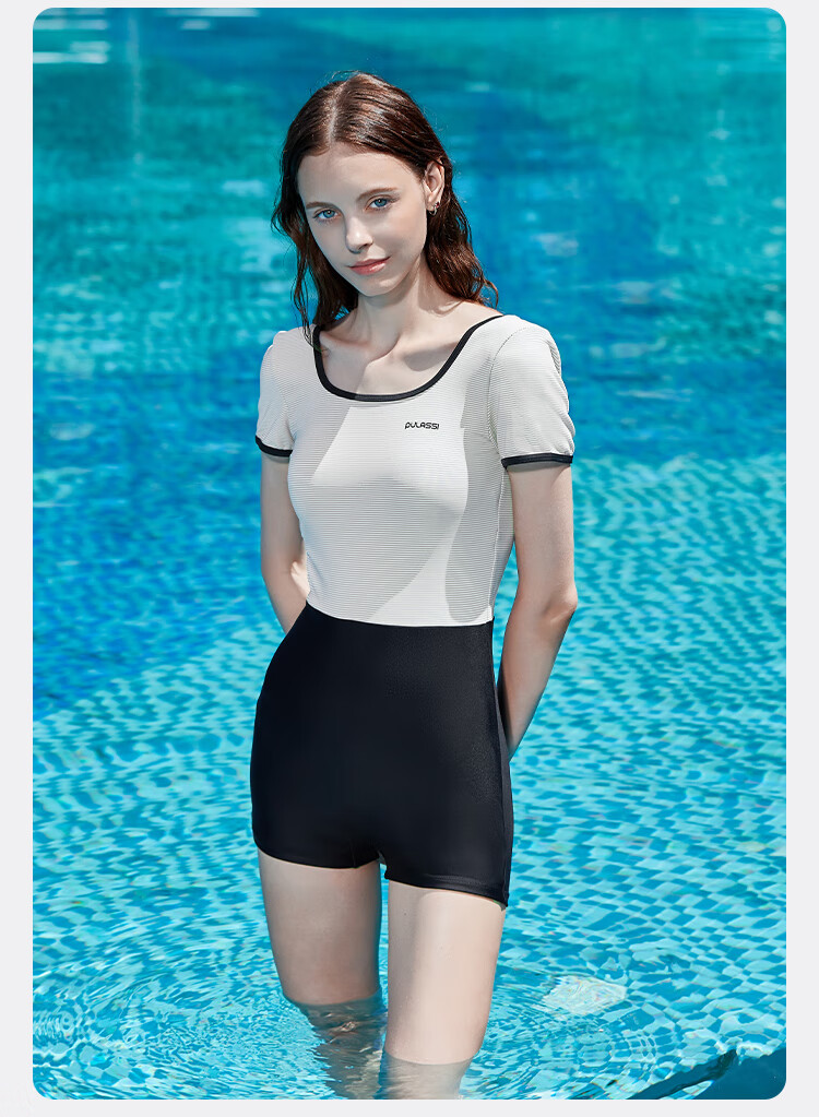 PULASSI Women's Competitive Professional Swimsuit, Swimming Costume for Women, Khaki Black, Size L 13