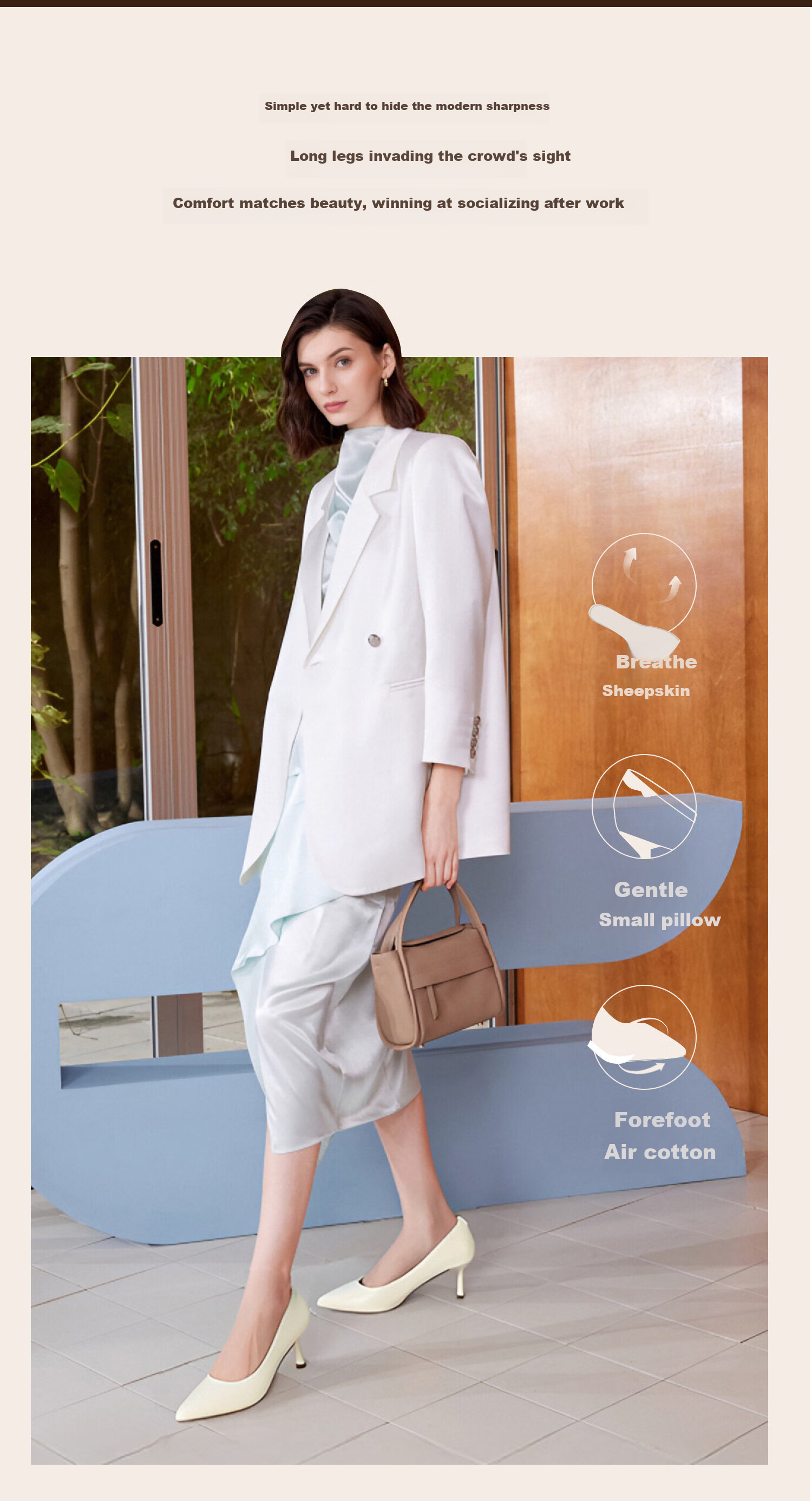 COMELY Lambskin High Heels for Women, Spring And Summer New Style, Pointed Toe Professional Shoes, Thin High Heels, Shallow Mouth Pumps, Beige, Size 38 2