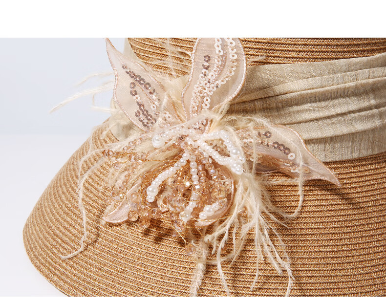 CACUSS Women's Summer Straw Hat Beach Sunshade Elegant Luxury French Style Woven Sun Hat Yunran 11