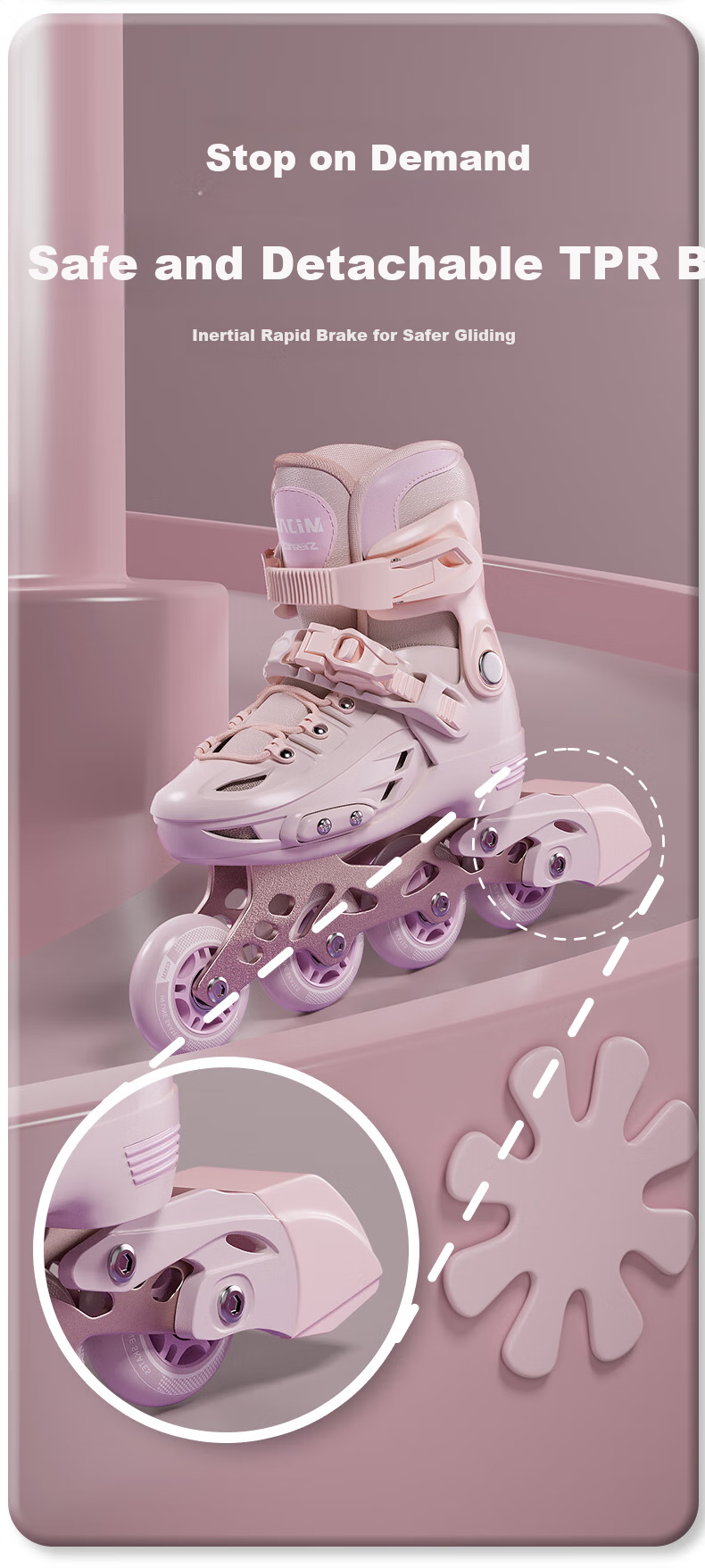 Huabu Roller Skates for Children, Girls' Professional Casual Inline Skates Set, Elementary And Middle School Roller Skates, Lilac Purple S 7