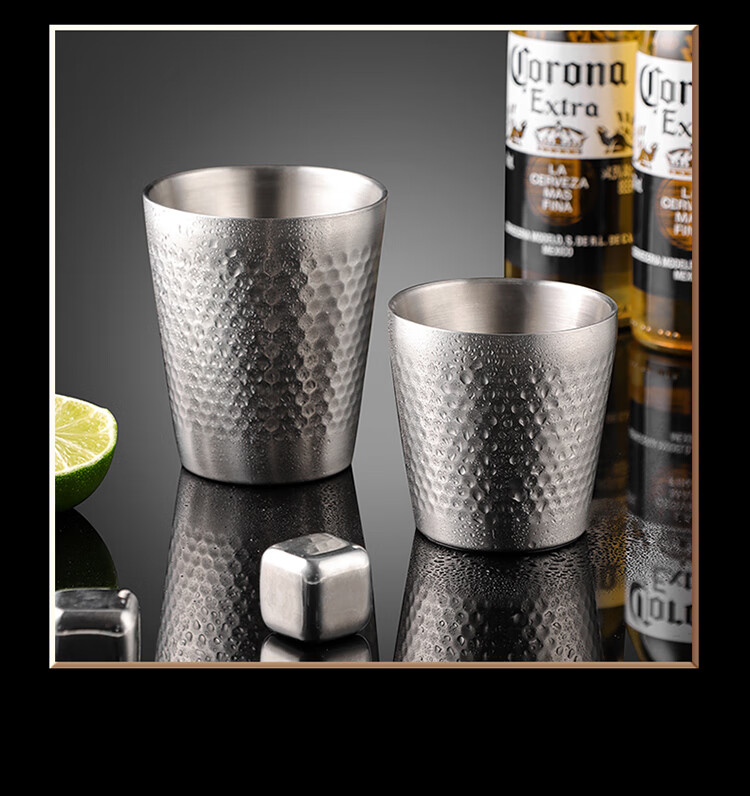 Baijie 304 Stainless Steel Double-Layer Household Water Cup Hotel Hammered Single-Layer Quick Cooling Beer Cup Restaurant Tea Cup 14