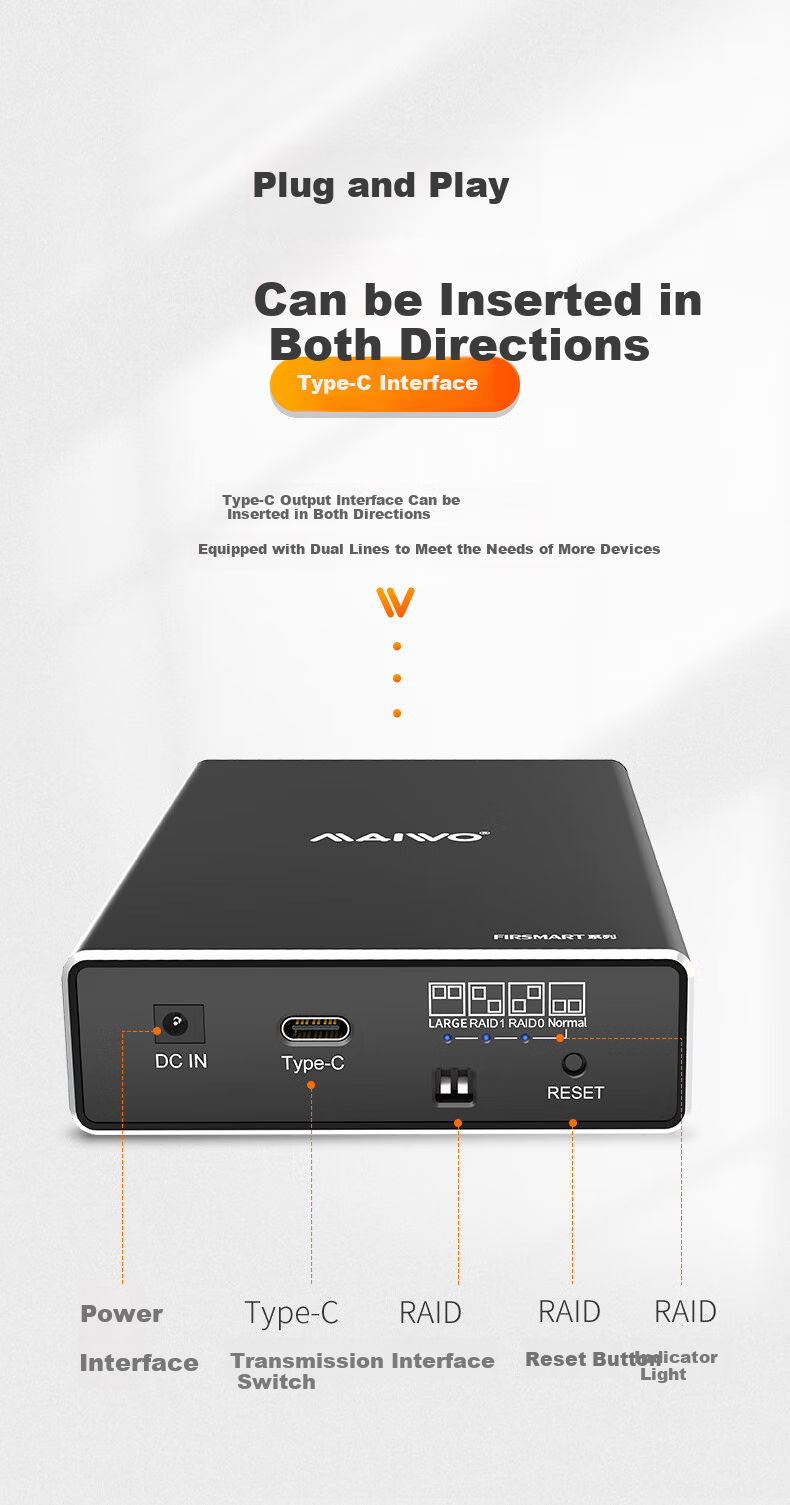 MAIWO Dual-Bay Mechanical Hard Drive Enclosure with RAID Disk Array Cabinet, Aluminum Shell Dual-Bay 2.5-Inch SSD Serial External Enclosure K25272C 14