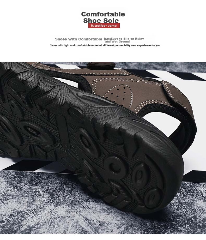 PLAYBOY Men's Sandals, Summer 2025 Breathable Beach Shoes, Korean-Style Perforated Shoes with Velcro Slippers, Black, Size 40 9