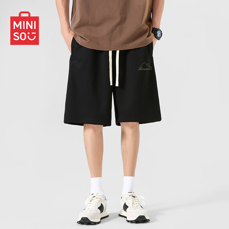 MINISO Men's Heavyweight Summer Shorts Loose Fit Five-Point Casual Pants Youth Black 4XL