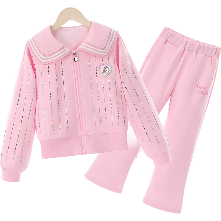 Disney Girls' Spring and Autumn Outfit 2026 Pink Size 130 - Jacket and Pants Sports Casual Set