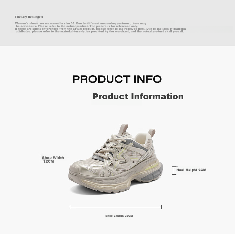 Belle Zhang Linghe Same Style Starry Track Dad Shoes Women Thick-Soled Sneakers B2199AM6, Gray, Size 36 10