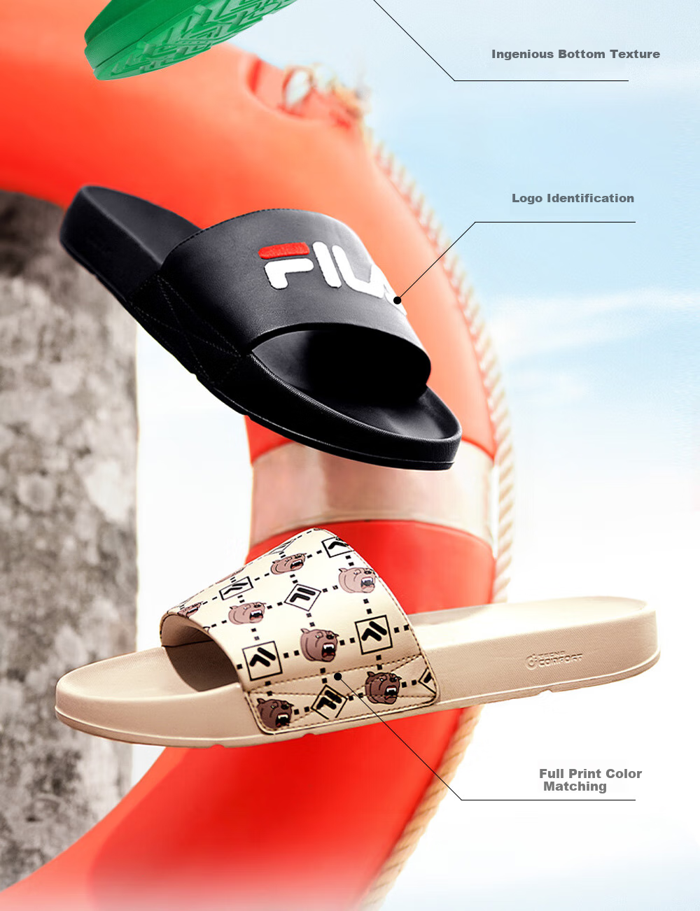 FILA Drift Boat 1 Men's Retro Slide Sandals Summer Casual Beach Shoes 6