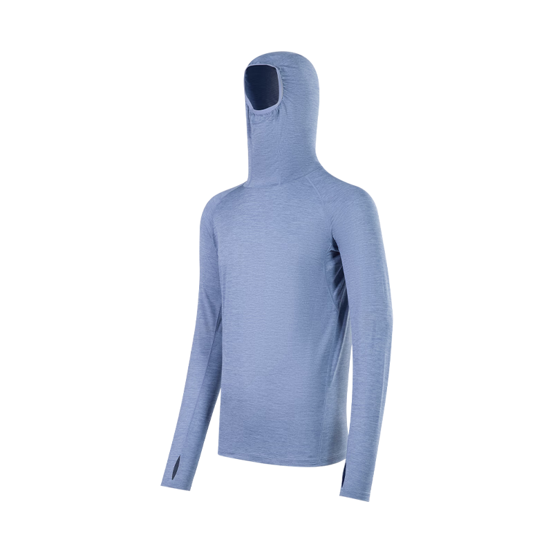 JD Original Autumn Three-Layer Quick-Dry Face-Covering Long T-Shirt, Outdoor Hiking Climbing Long-Sleeve Men's Quick-Dry Sun Protection T-Shirt, Smog Blue XL