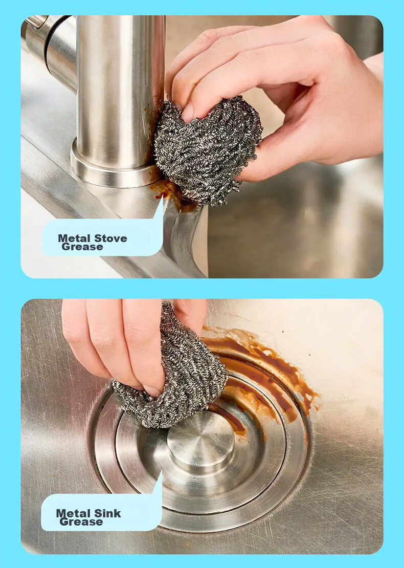MIAOJIE Steel Wool Scrubber, 12-Pack, Dense Wire Mesh Easy to Apply, Kitchen Stove Dish Washing Cleaning Durable 10