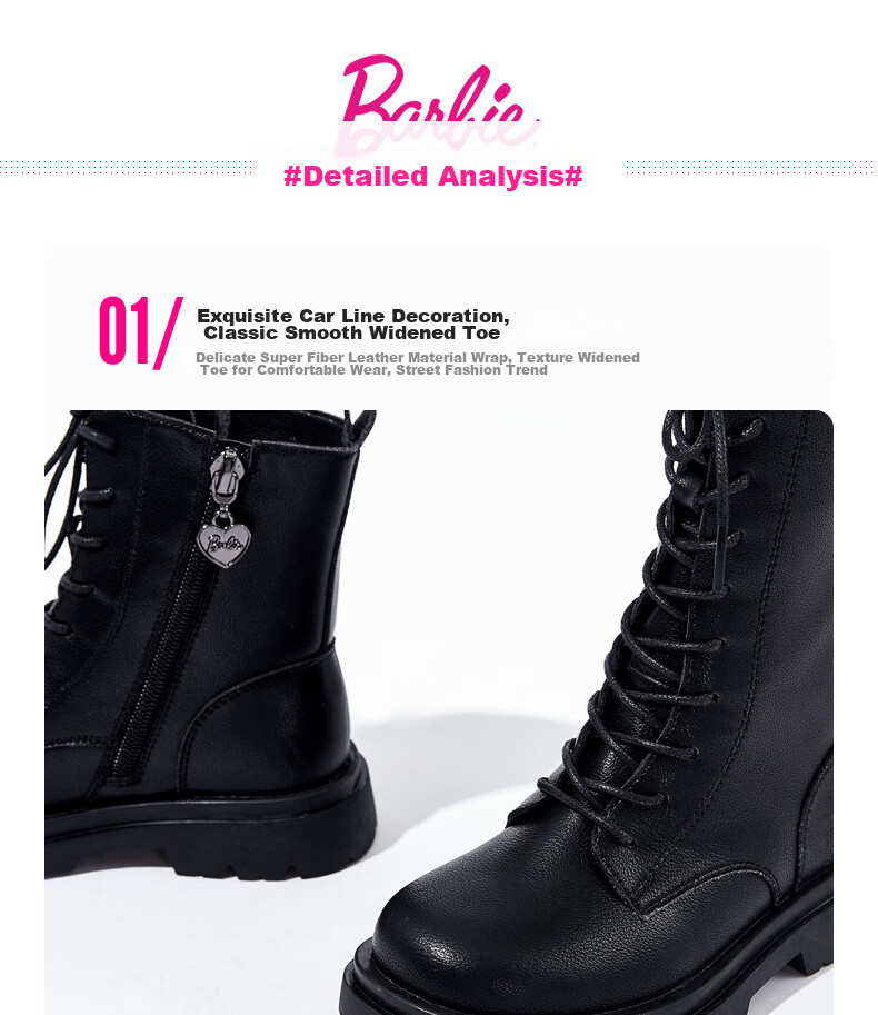 Barbie Girls' Spring And Autumn Martin Boots, Single-Lined Short Leather Boots, Versatile Black Boots for Children, DA6569 Black Size 28 9