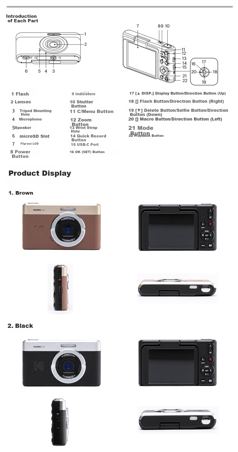 KODAK C1 Flip Screen, 2.8-Inch 13MP, 26mm Wide-Angle, 1080P HD, Ultra-Thin Portable Selfie Digital Camera, Black Kit (Camera + 32GB TF Card + Case) 5