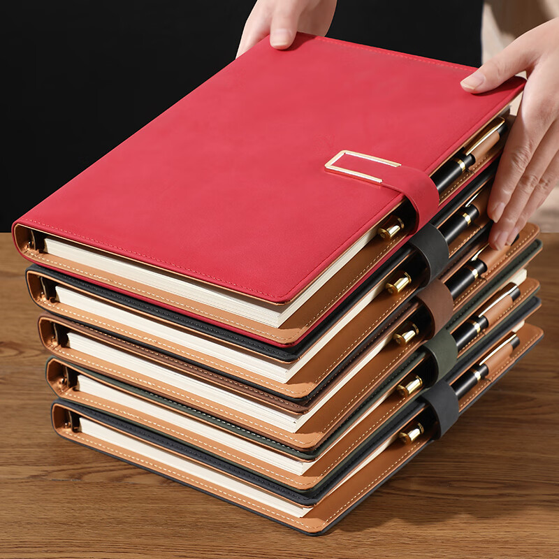 Faramon Loose-Leaf Notebook B5 Thick Journal Detachable Business Office Leather Cover Meeting Record Book Stylish Diary Customizable B5-Red/buckle Style