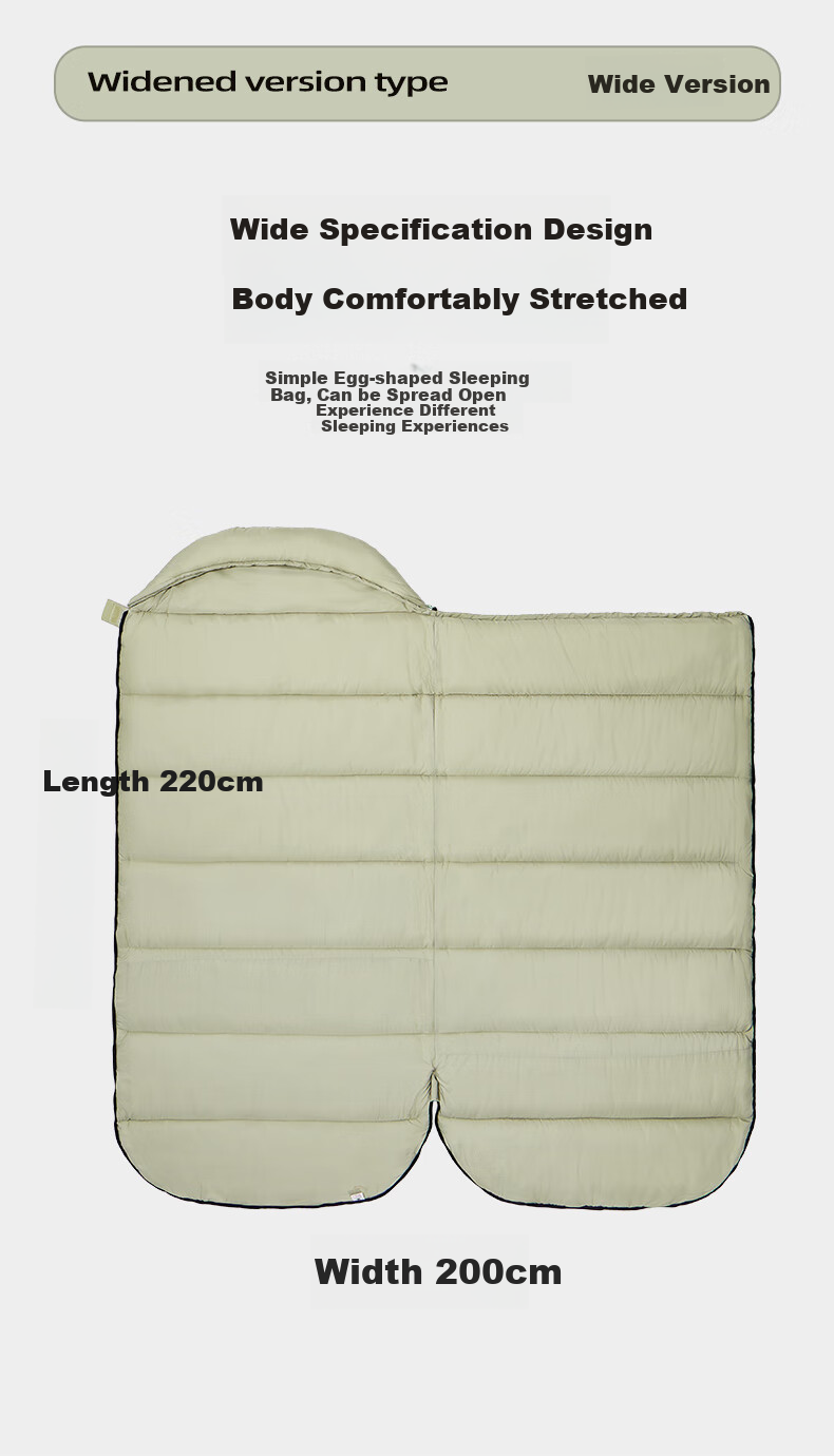 CAMEL Wide And Thick Sleeping Bag, Cold-Resistant for Winter And Autumn, Outdoor Camping Quilt, 174CL08636, Light Gree 5