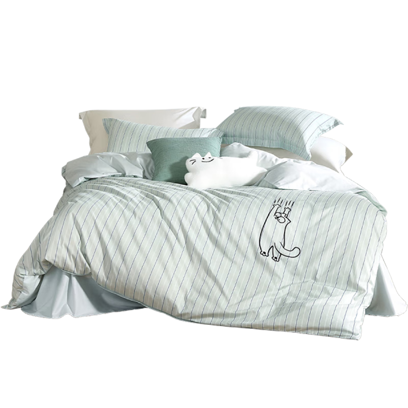 LOVO Luolai Home Textiles Pure Cotton Four-Piece Bedding Set with Duvet Cover And Bed Sheet for Double Bed, 220*240cm, Gree