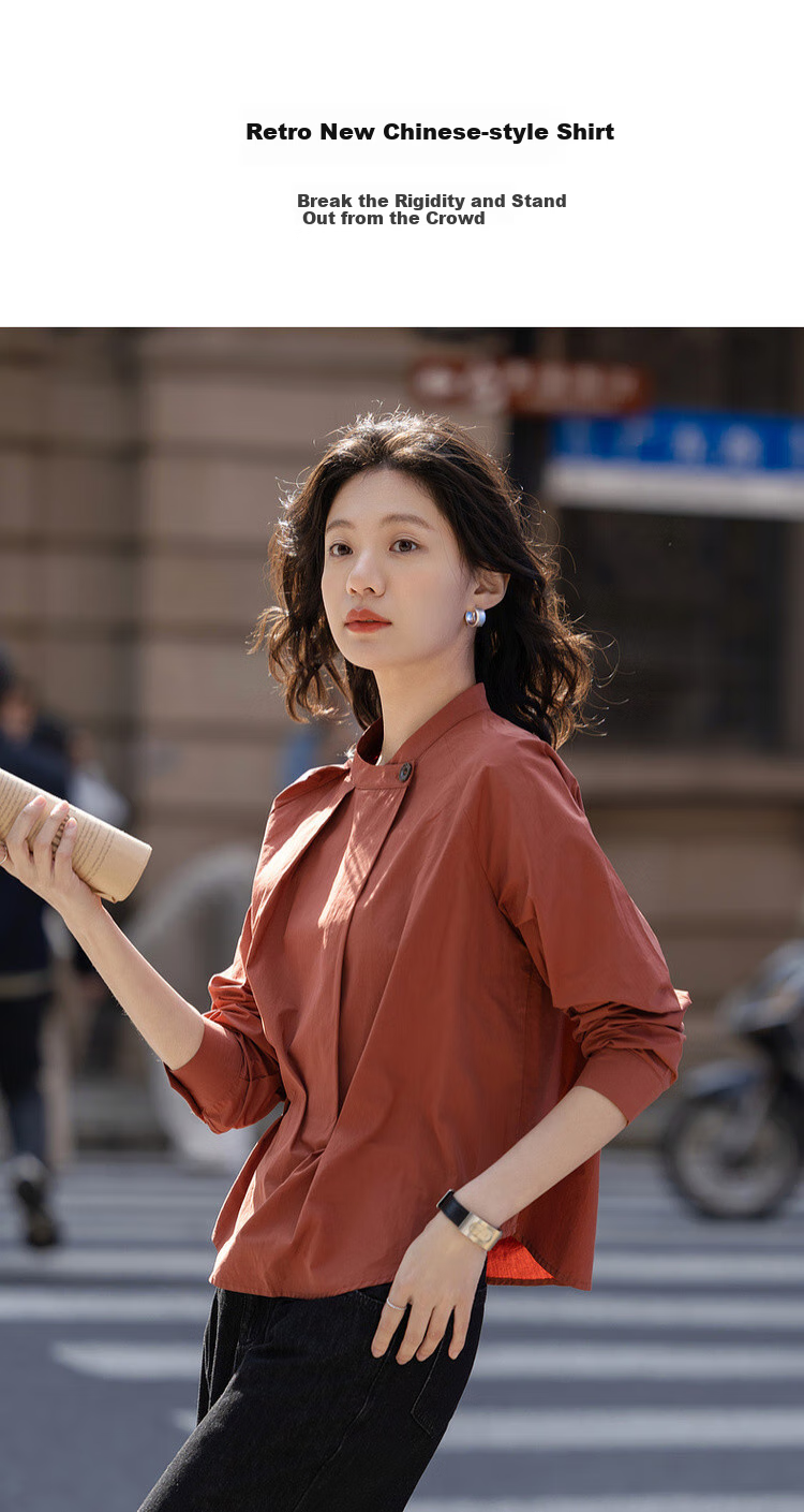 Dme [Pure Cotton Comfort Zone] Spring Chinese Style New Chic Pleated Round Neck Shirt, Lazy Loose-Fitting Blouse Top 3