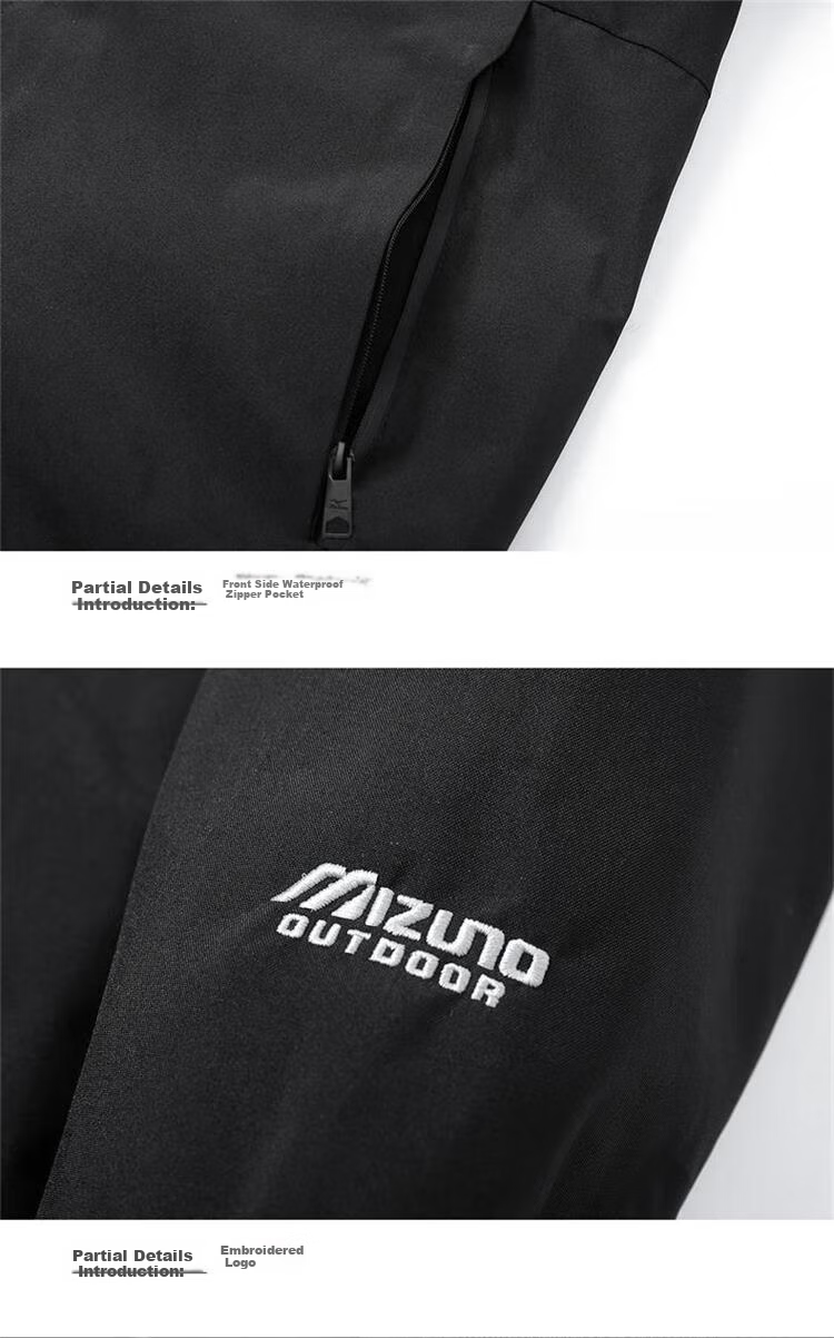 MIZUNO Outdoor Casual Jacket for Men, Windproof And Waterproof Hooded Woven Coat for Couples, Black, 2XL 15