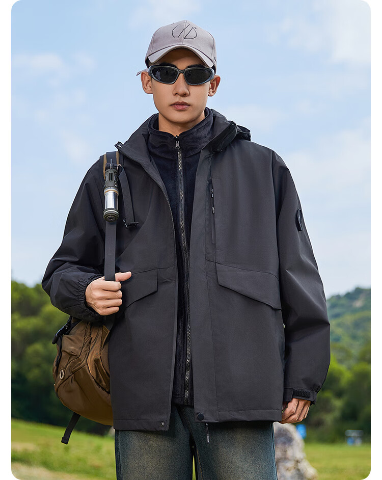 JEEP SPIRIT 3-in-1 Unisex Outdoor Mountaineering Jacket Casual Hooded Coat Green 2XL 26