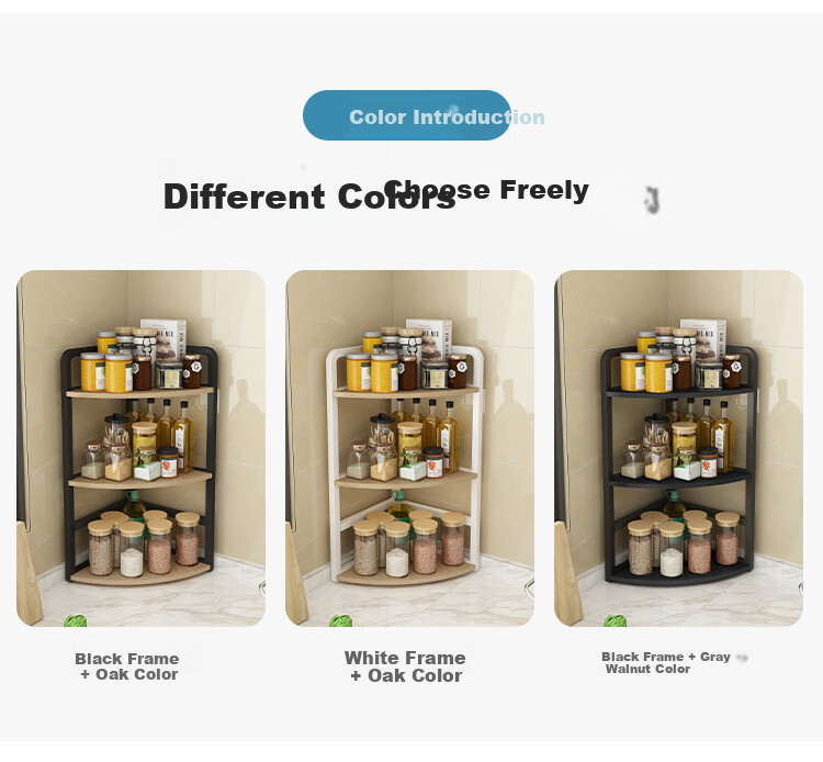 Shuaili Kitchen Countertop Storage Rack, Corner Three-Tier Organizer Shelf for Wall, Triangular Spice Rack for Miscellaneous Items And Cookware SL8415 7