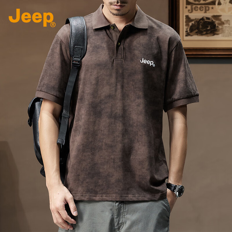 JEEP 100% Pure Cotton Short-Sleeve Men's T-Shirt, Summer 2026, Turn-Down Collar Pullover, Youth Tie-Dye Short-Sleeve T-Shirt for Me