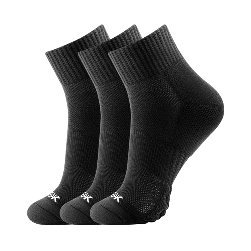 Peak Men's Badminton Socks Towel Bottom Sports Ankle Socks Moisture Absorbing Odor Resistant Pure Cotton Black 3 Pairs One Size