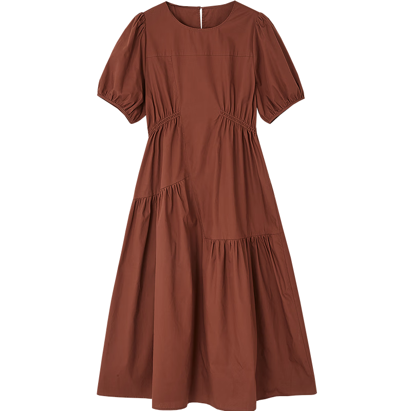 Dme [Gentle Pure Cotton] Summer French Dopamine Round Neck Pleated Puff Sleeve A-Line Mid-Length Women's Dress