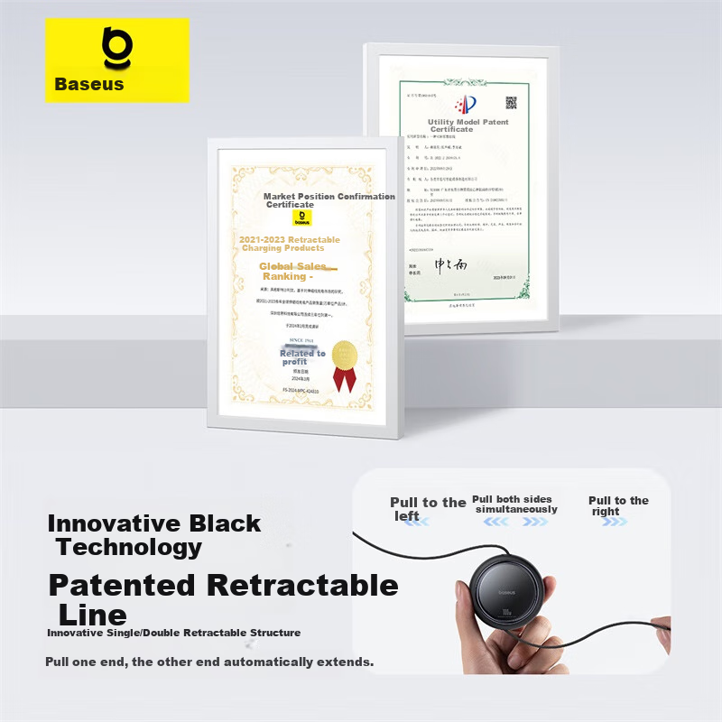 BASEUS Two-In Retractable Data Cable, Type-C to Dual USB-C Fast Charging Cable, Compatible with Apple 15/16/17/18, Xiaomi/Huawei, Car Phone Charger Cable