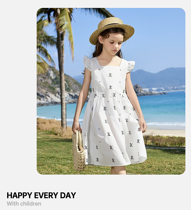 ASK JUNIOR Children's Pure Cotton Dress, Summer Butterfly Bow Dress, Girls' Princess Dress 5