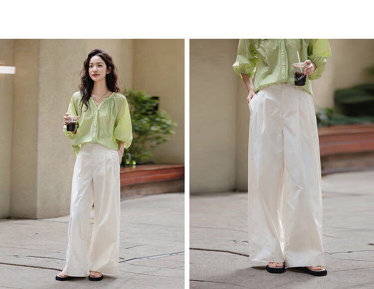 Dme [Zhinexing Kongjian] Spring Commute Simple Style Pleated Decorative Straight-Leg Pants Comfortable Concealing Good-Matching Women's Casual Pants 5