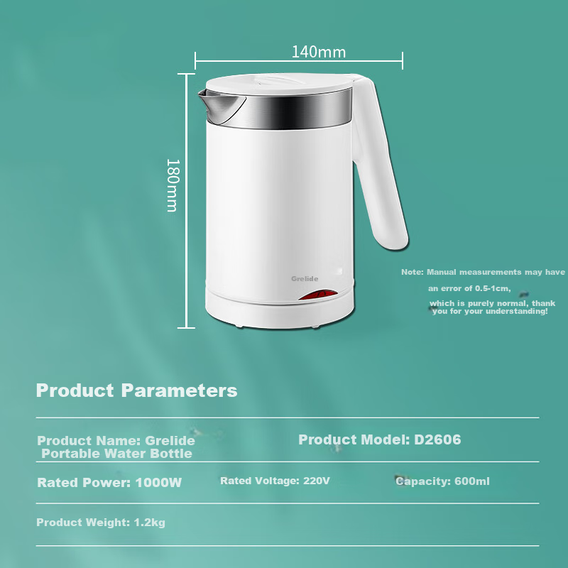 Grelide Electric Kettle, Foldable Water Boiler, Travel Kettle, Outdoor Portable Hot Water Kettle, 0.6L Small Capacity Electric Kettle [With Storage Box] D2606