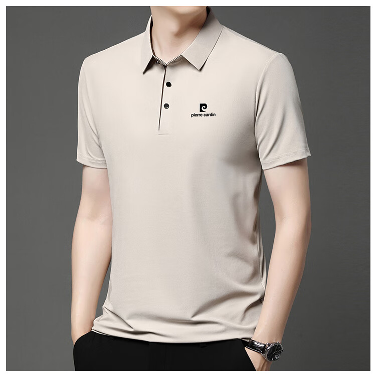 Pierre Cardin Men's Summer High-Quality Stretch Breathable Short Sleeve Business Polo Shirt Base Layer Clothing Beige XL 5