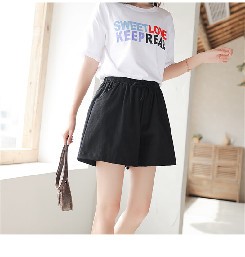 LangSha Cotton And Linen Shorts for Women, Summer A-Line Style, Plus Size, Sports Shorts, Versatile High-Waist Loose Casual Wide-Leg Hot Pants 19
