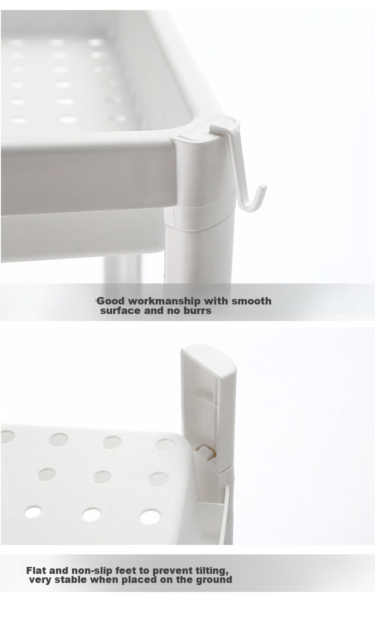 Youjialiangpin Bathroom Storage Rack, Floor-Standing, No Drilling Required, Four-Tier with Hanging Basket, White Plastic Storage Shelf 9